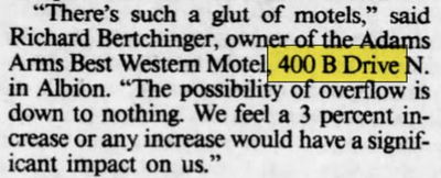 Super 9 Inn (Best Western Adams Arms) - Jun 1990 Mention (newer photo)